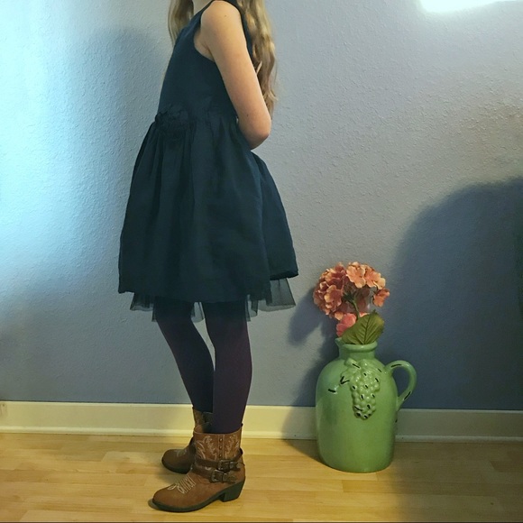🦋 Classy navy cotton dress with tulle! - Picture 1 of 5